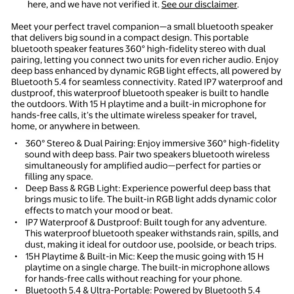 Portable Black Bluetooth Speaker with RGB Light Ring